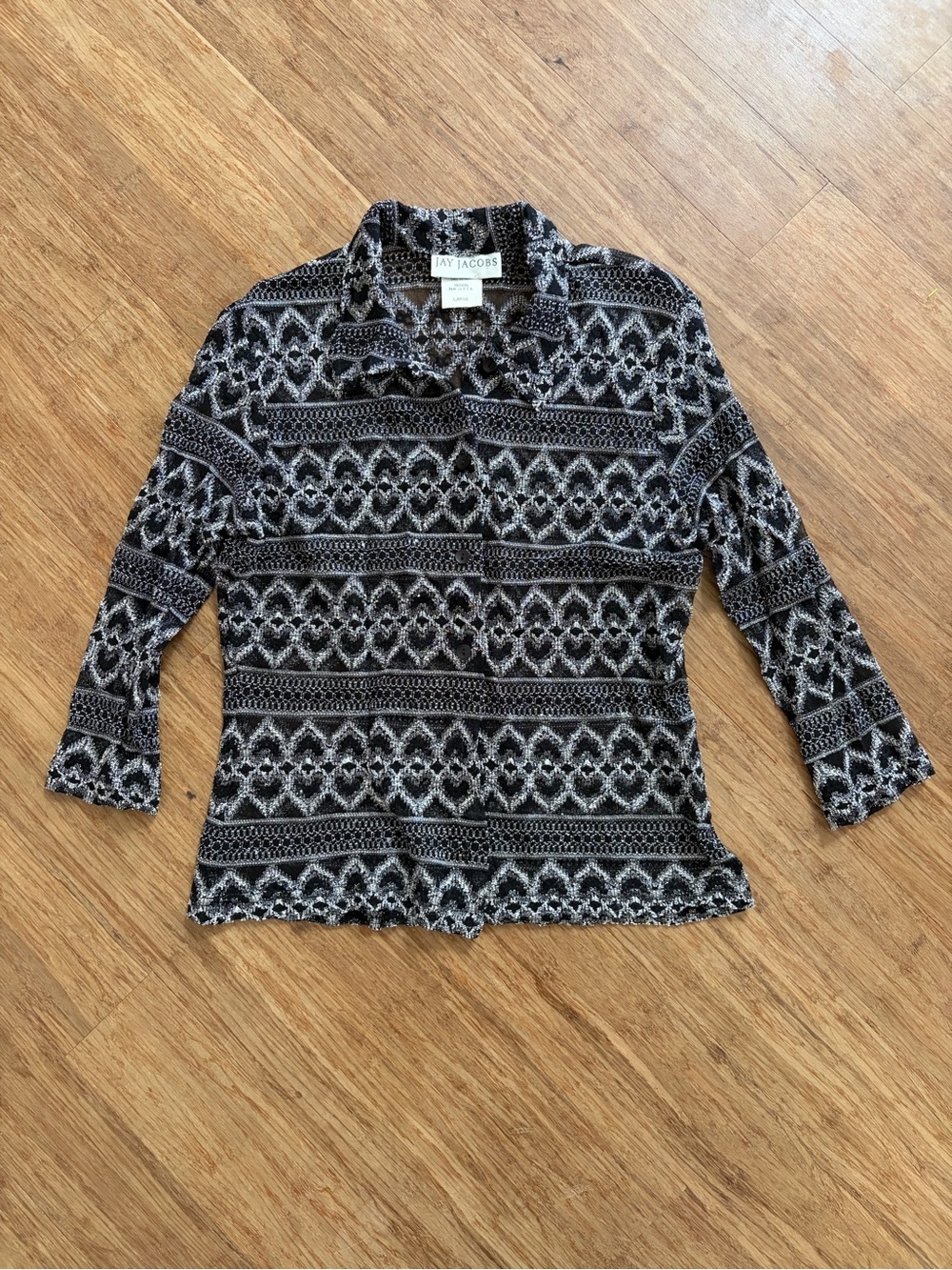 Vintage Jay Jacobs Sheer Abstract Floral Blouse 90s Whimsigoth Size L